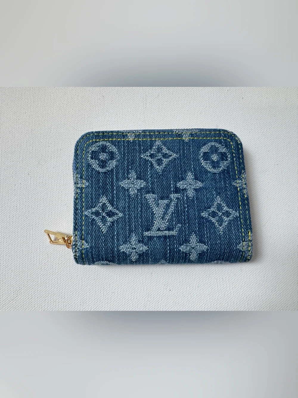 LUXE Remix Monogram Denim Zippy Coin and Card Purse Blue